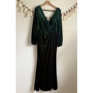 Revelry Vera Velvet Long Sleeve Wrap Gown Dress Classic Emerald Wedding Prom 8